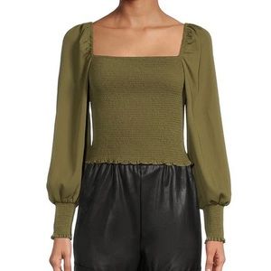 Gianni Bini- Angel Square Neck Long Balloon Sleeve Cropped Smocked Blouse